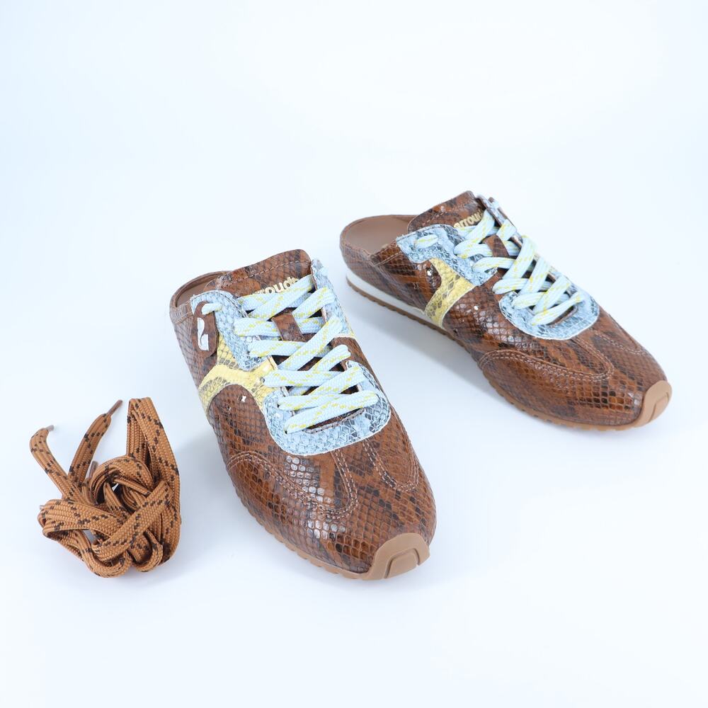 Larroude Stella Mule Sneakers Python Printed Leather Brown Lace Up Women's 6.5
